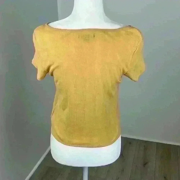 American Eagle Yellow Short Sleeve Button Front Top Size S - Picture 4 of 9